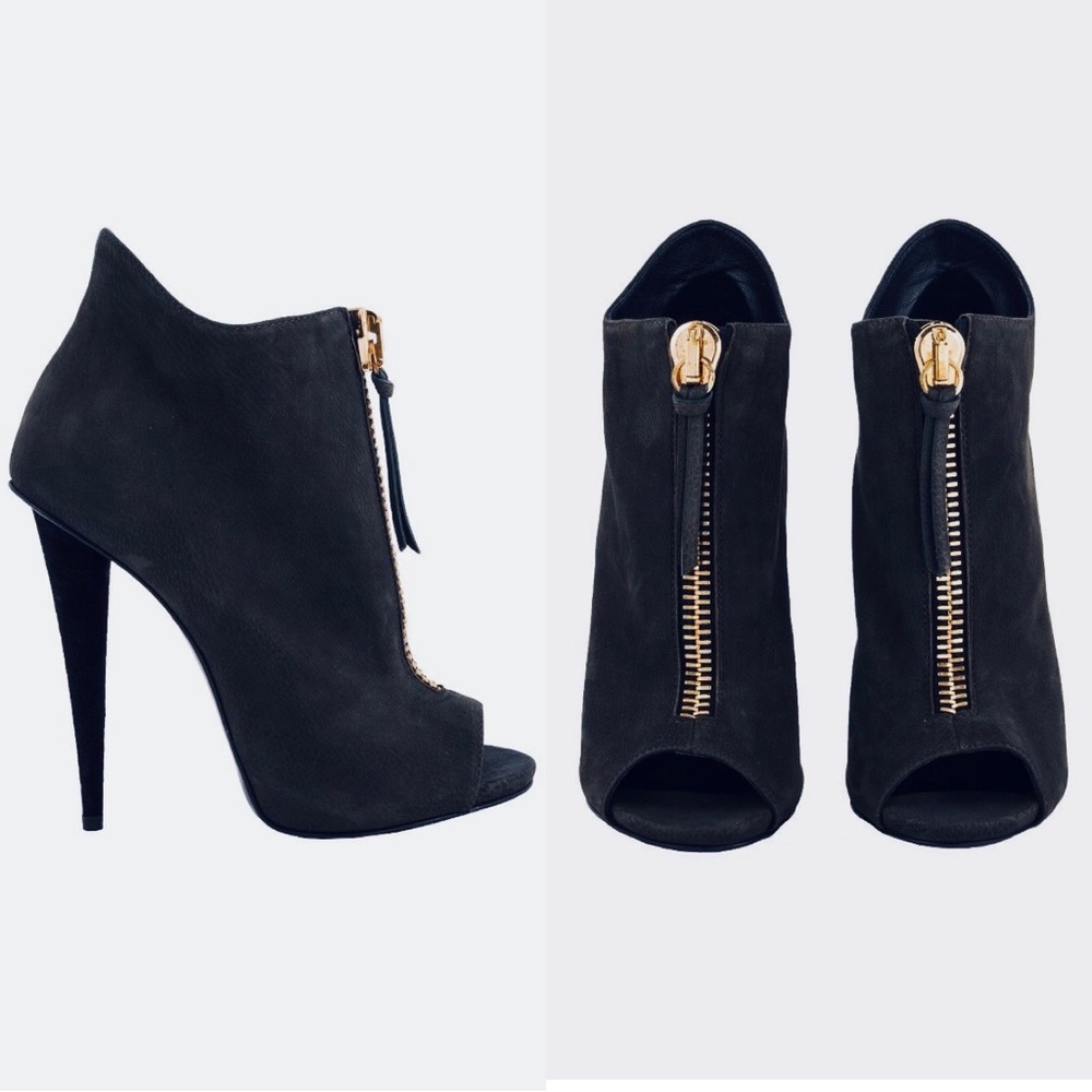 Giuseppe Zanotti Alien Peep Toe Zip Up Heel Black Booties IT 39 (US Size 9)